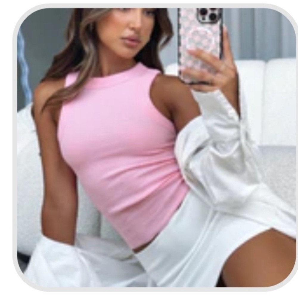 White Fox Boutique Pink Ribbed Tank Top Sz XS